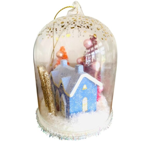 Anthropologie Festive Letter N Snow Globe Ornament Village House and Trees New - Picture 2 of 4